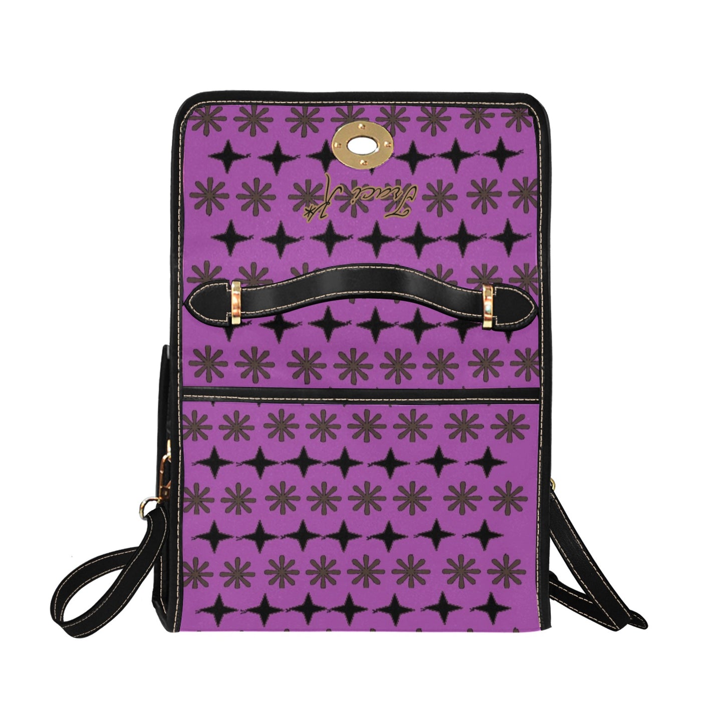 Traci K Luxury Designer SIgnatured Purple Sachet Bag Waterproof Canvas Bag-Black (All Over Print) (Model 1641)