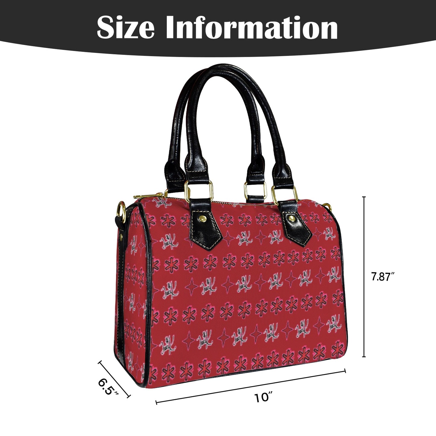 Traci K Designer Patterned Boston Handbag Red / Black Boston Handbag-Black Handle (Model 1746)