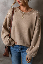 Load image into Gallery viewer, Pearl Detail Round Neck Long Sleeve Sweater
