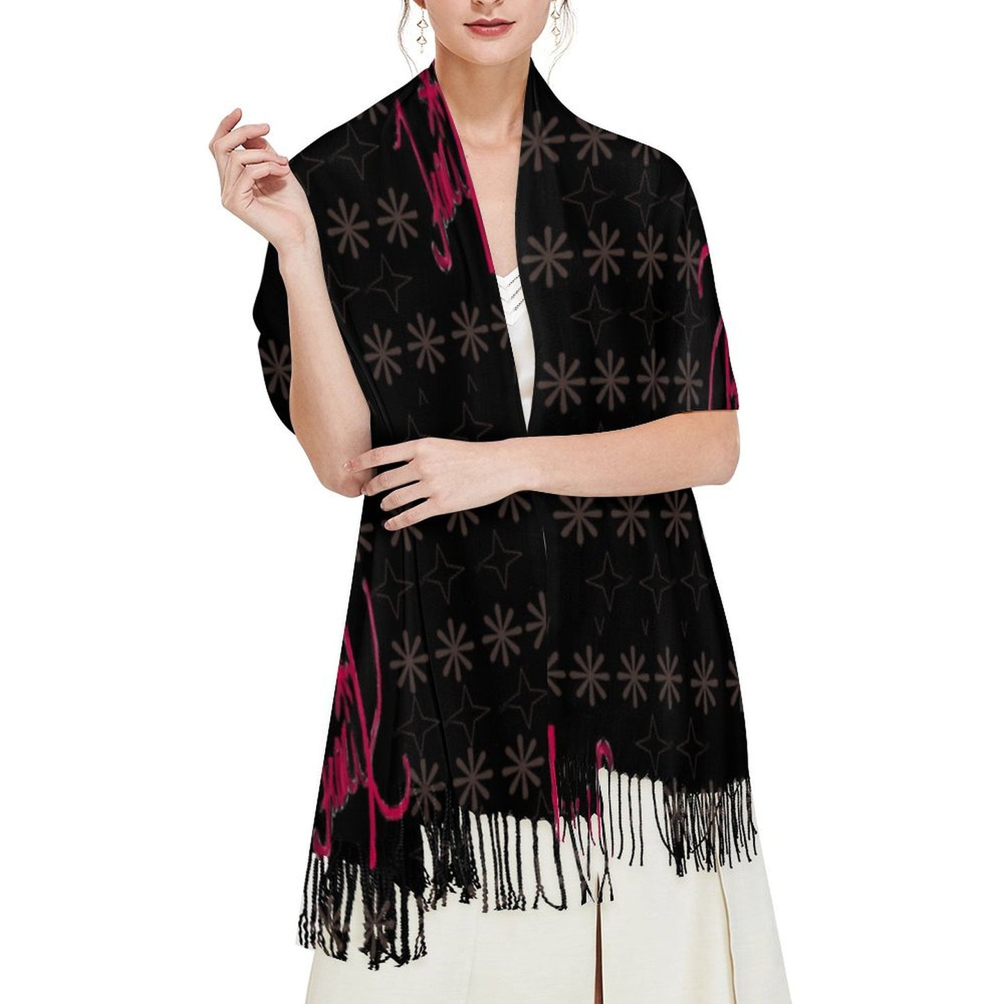 Traci K Signatured Cashmere Black/Red Tassel scarf Tassel Scarf