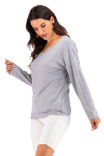 Load image into Gallery viewer, Perfee V-Neck Drop Shoulder Open Back Sweatshirt
