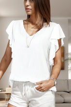 Load image into Gallery viewer, Tied V-Neck Ruffled Cap Sleeve Blouse
