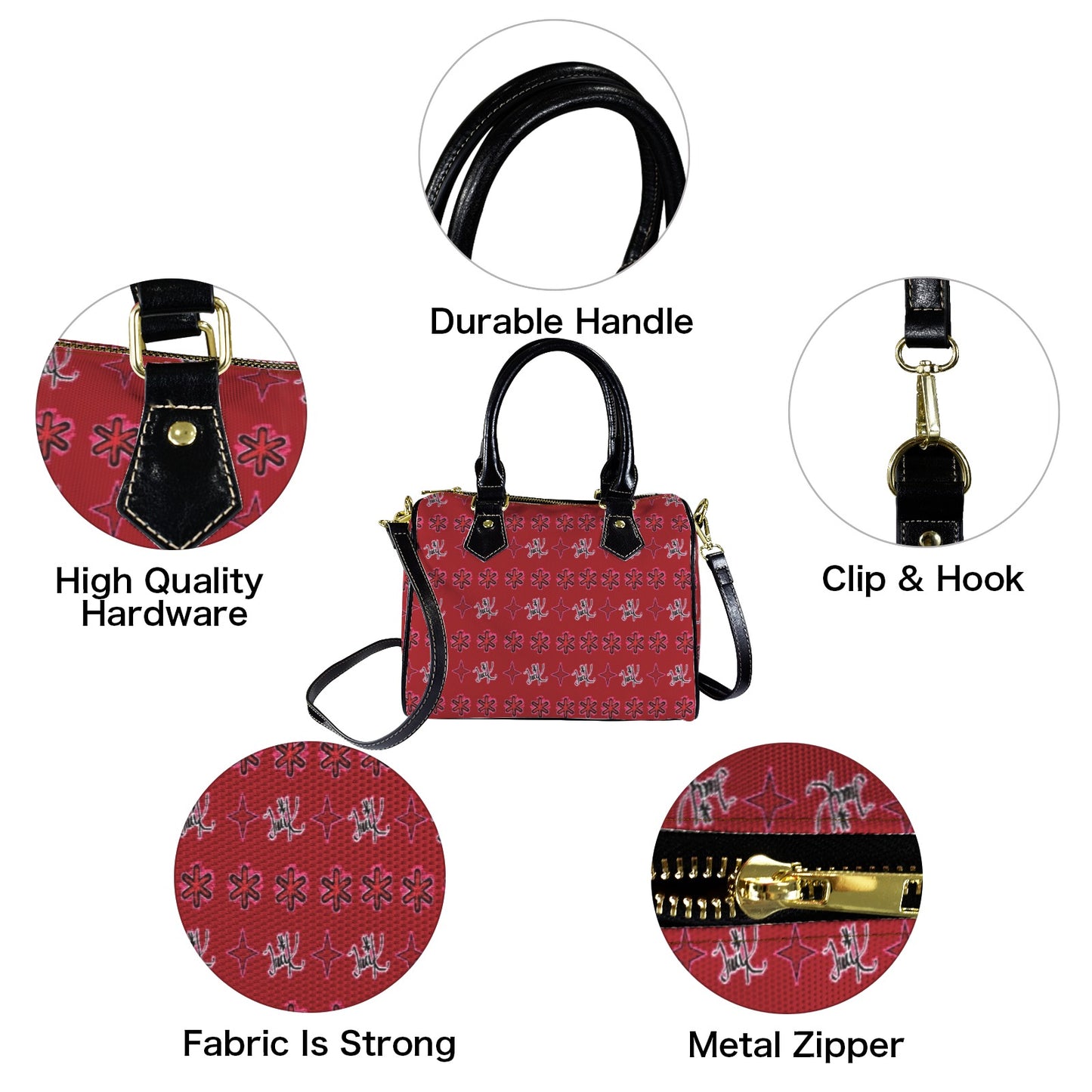 Traci K Designer Patterned Boston Handbag Red / Black Boston Handbag-Black Handle (Model 1746)