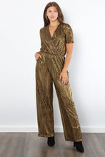 Load image into Gallery viewer, Be Stage Surplice Short Sleeve Pleated Foil Jumpsuit

