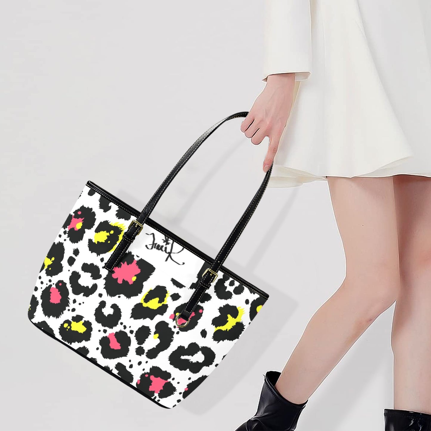 Traci K Designer Animal Print Leather Tote Leather Tote Bag-Small Model (1651)