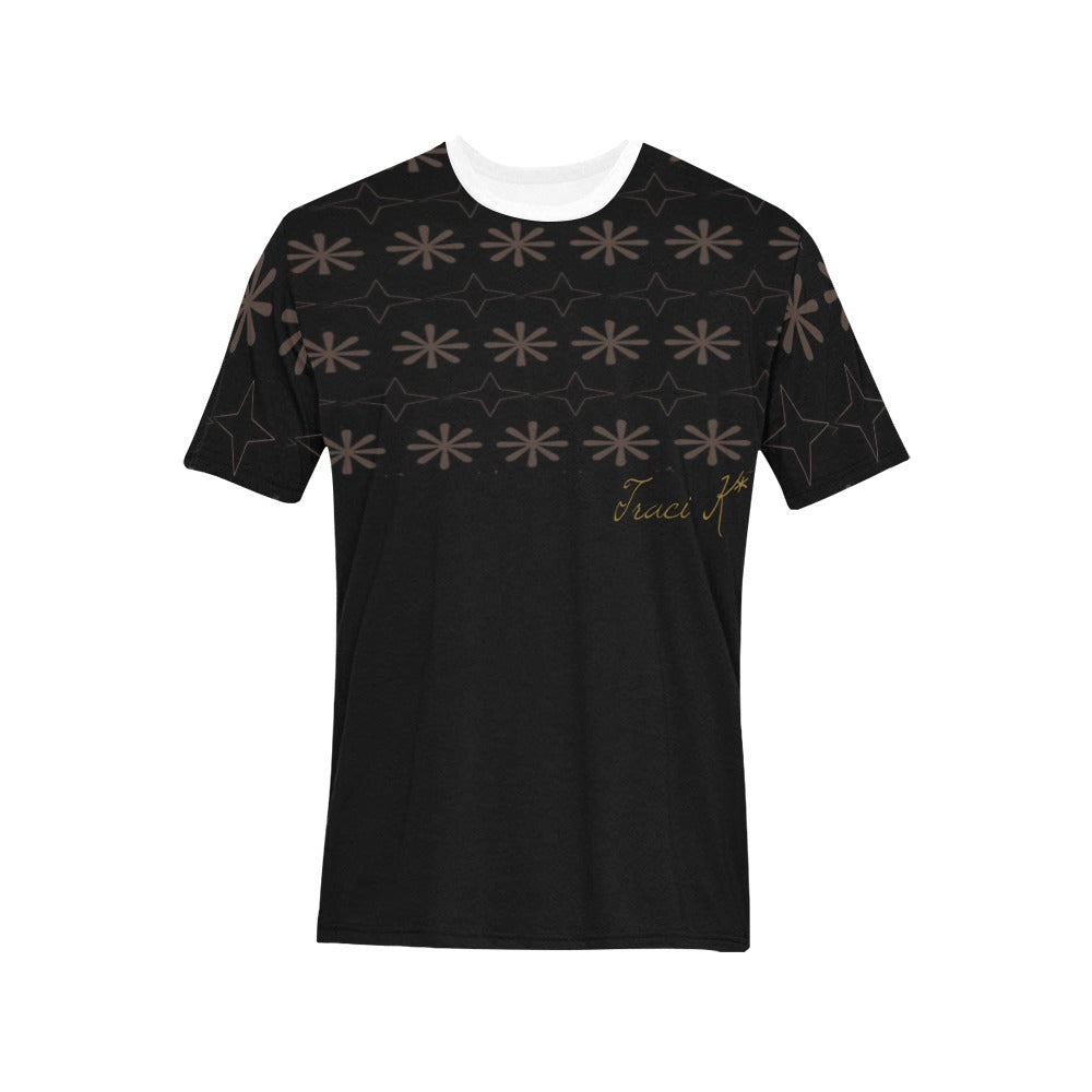 Traci K Signature Patterned Mens Shirt Men's All Over Print T-Shirt (Solid Color Neck) (Model T63)