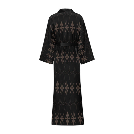 Traci K* Designer Pattern Long Kimono Robe Black Long Kimono Robe