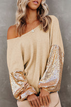 Load image into Gallery viewer, Sequin Crisscross Boat Neck Long Sleeve Blouse
