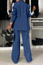 Load image into Gallery viewer, Full Size Contrast Lapel Collar Top and Pants Set
