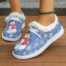 Load image into Gallery viewer, Snowman Print Round Toe Slip-Ons
