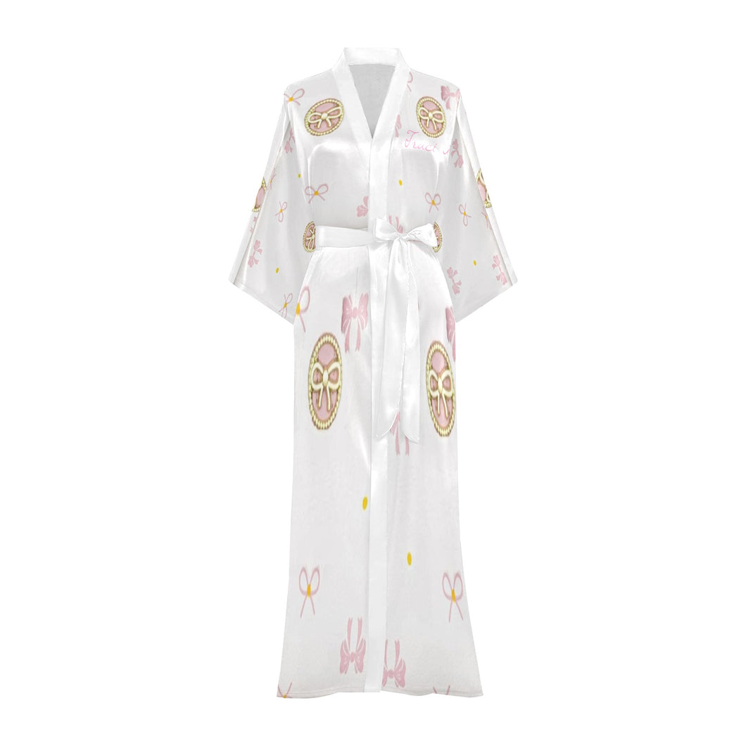 Traci K Designer Put a Bow On It Satin Pink Kimona Rober Long Kimono Robe