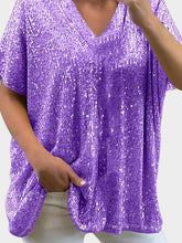 Load image into Gallery viewer, Full Size Sequin V-Neck Short Sleeve Top
