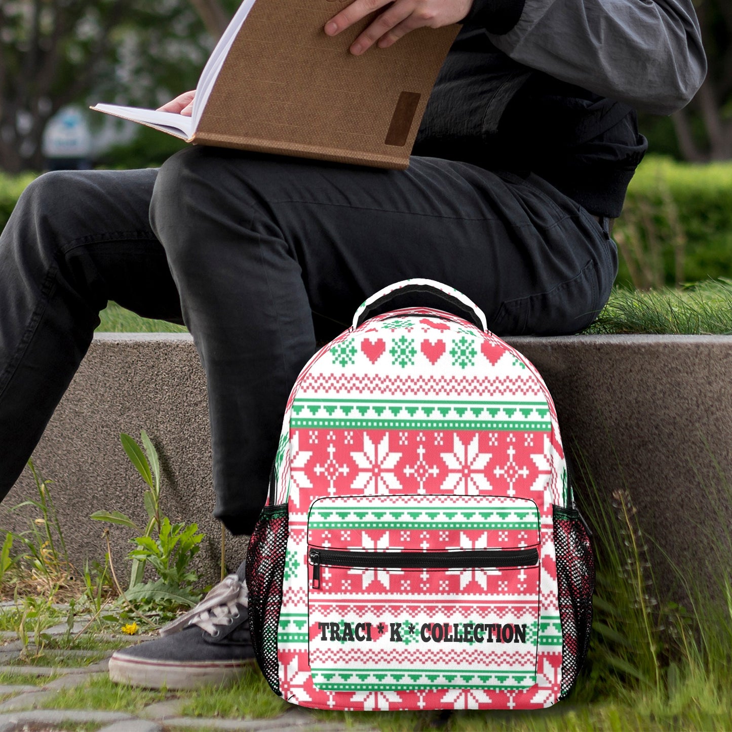 Traci K Collection Holiday Heart Flake Backpack 17-inch Casual Backpack