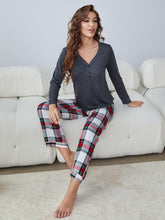 Load image into Gallery viewer, Buttoned Long Sleeve Top and Plaid Pants Lounge Set
