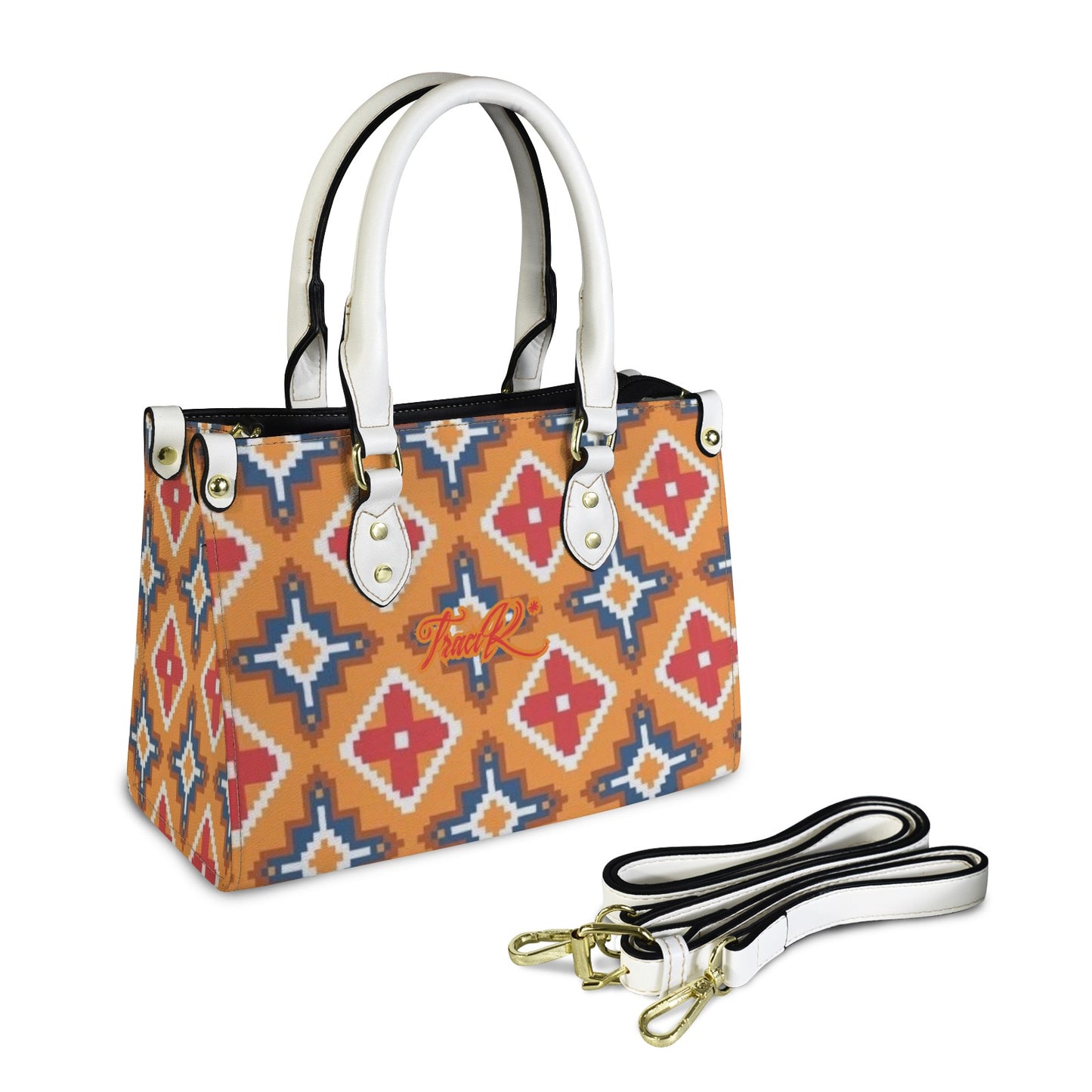 Traci K Designer Western Motif PU Leather Hand Bag White Handle (Model 1747)