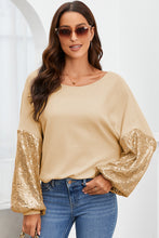 Load image into Gallery viewer, Sequin Crisscross Boat Neck Long Sleeve Blouse
