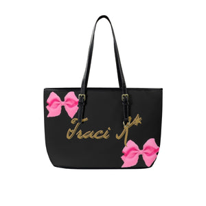 Traci K Fashion Week Exclusive Leather Bow Tote Leather Tote Bag-Large (Front&Back Printing) (1651)