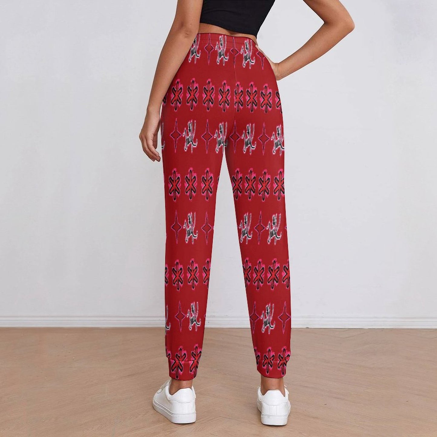 Traci K Signatured Patterned Joggers Red Pant Women's Sweatpants