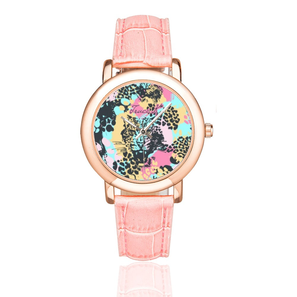 Traci K* Designer Catniss Luxury Watch  for Women Women's Rose Gold Leather Strap Watch(Model 201)