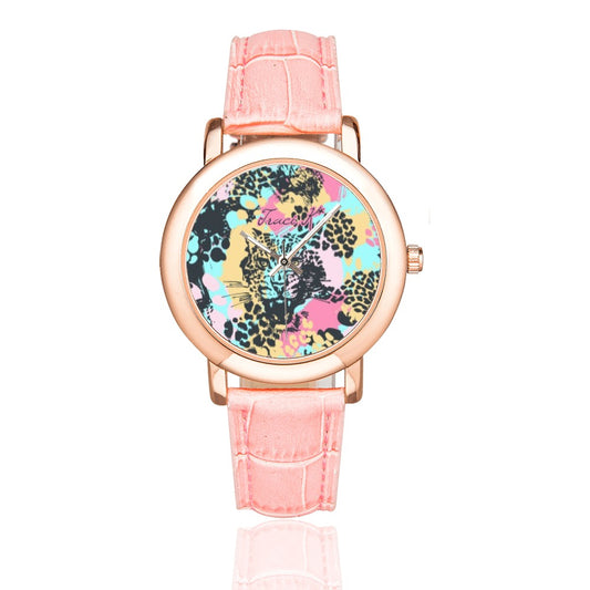 Traci K* Designer Catniss Luxury Watch  for Women Women's Rose Gold Leather Strap Watch(Model 201)