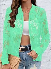 Load image into Gallery viewer, Sheer Lace Zip Up Long Sleeve Jacket
