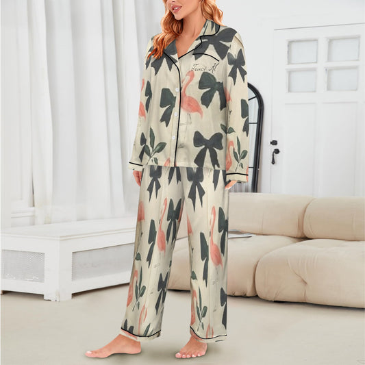 Traci K Designer Put a Bow On It PJ Satin Set 2 Women's Long Sleeve Satin Pajama Set
