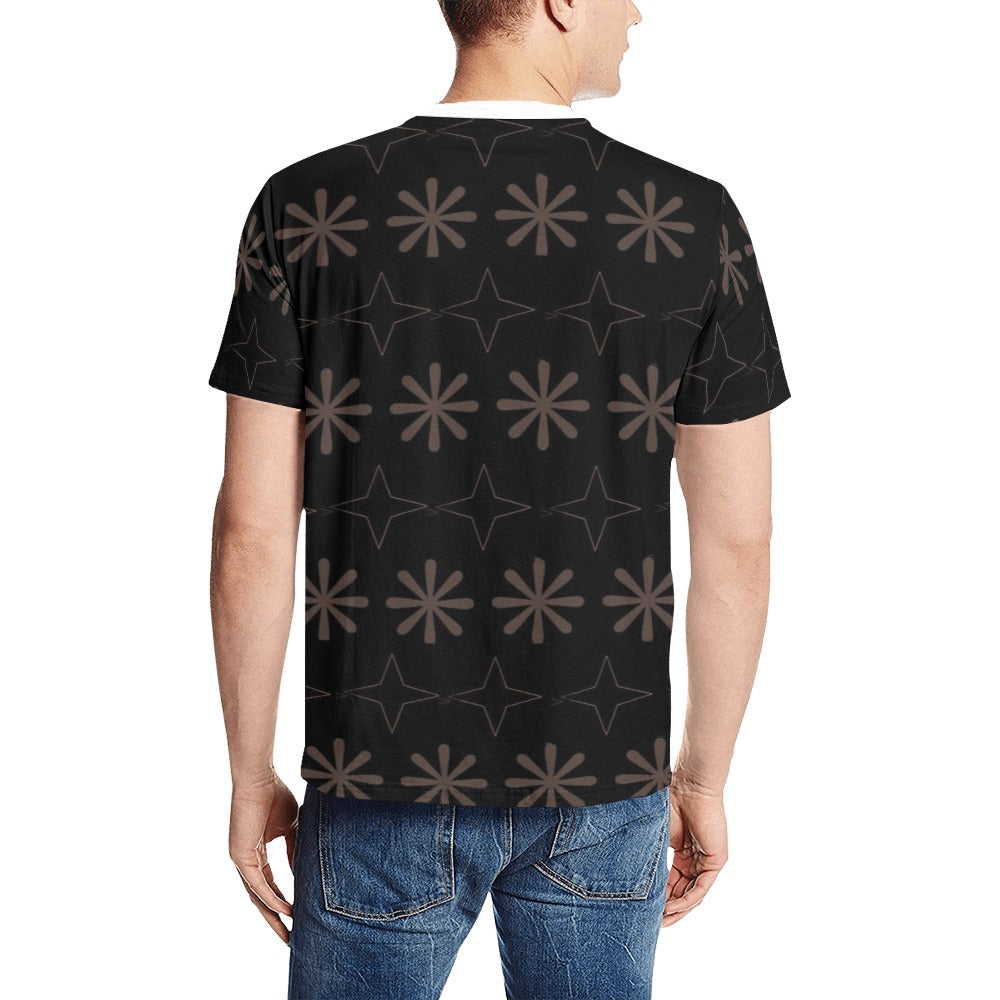 Traci K Signature Patterned Mens Shirt Men's All Over Print T-Shirt (Solid Color Neck) (Model T63)