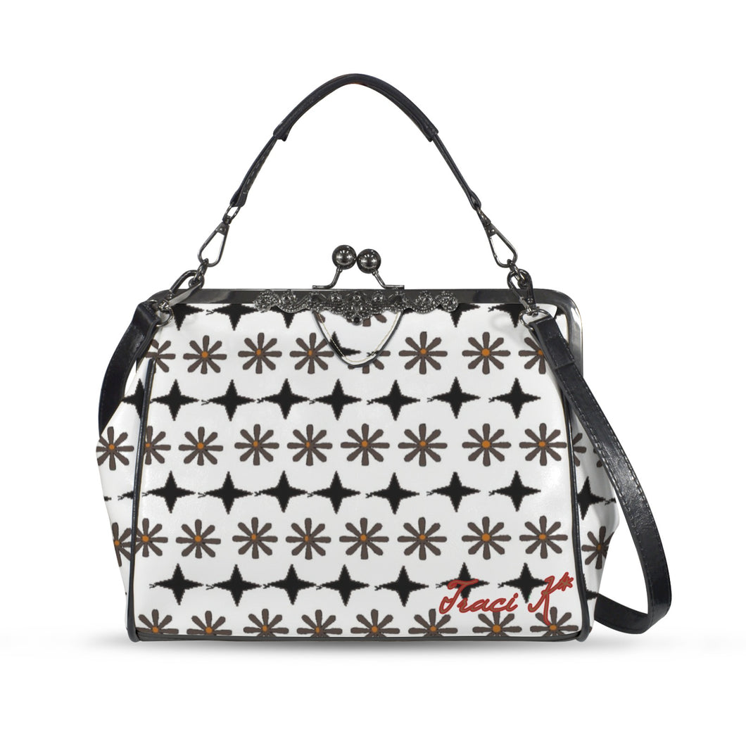 Traci K Signatured Patterned Brown / Red KissLock Bag Kisslock Crossbody Shoulder Bag (Model 1752)