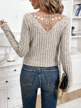 Load image into Gallery viewer, Lace Detail V-Neck Long Sleeve T-Shirt
