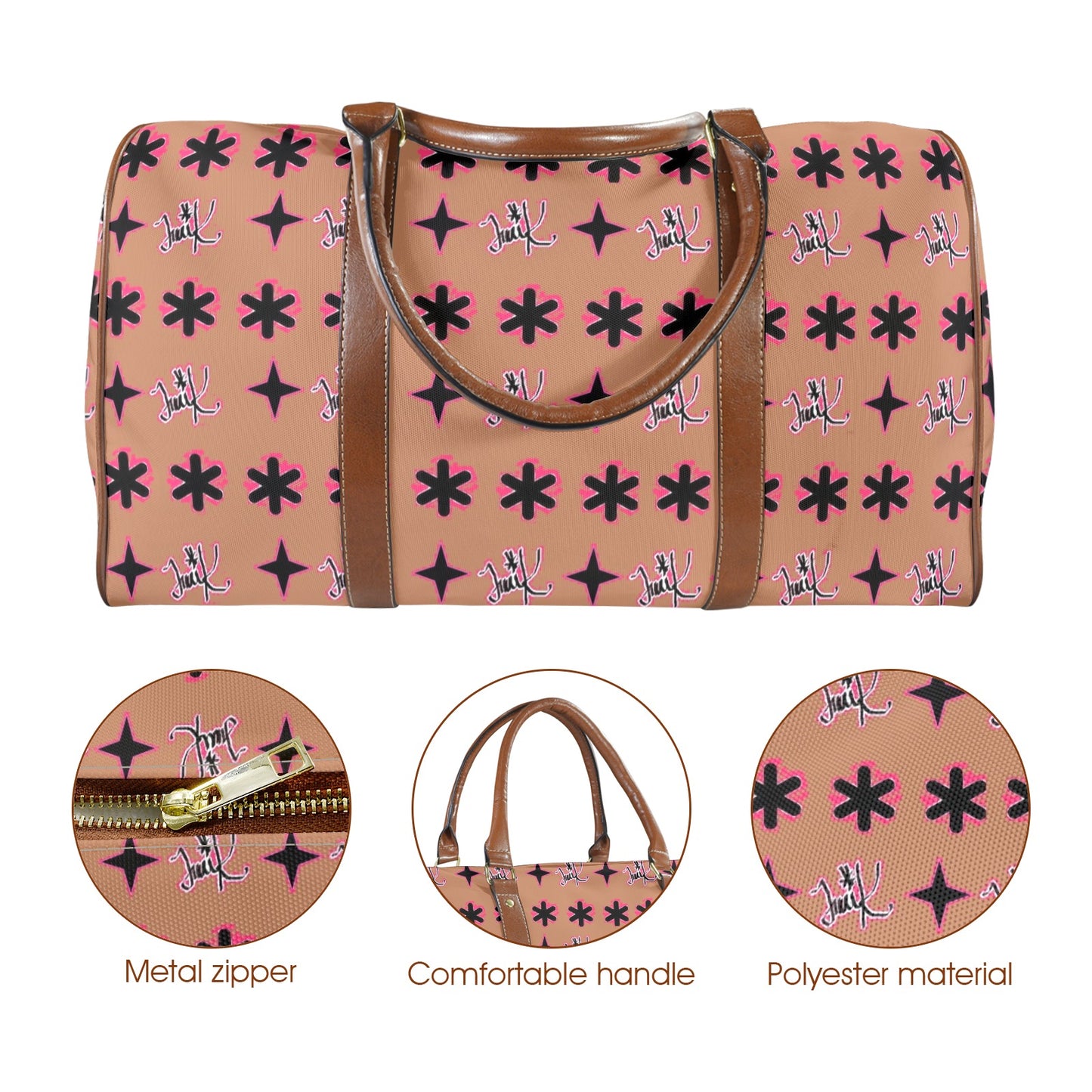 Traci K Designer Patterned Large Capacity Travel Bag Leather Large Capacity Travel Bag-Large (Brown Long Patch) (1736)