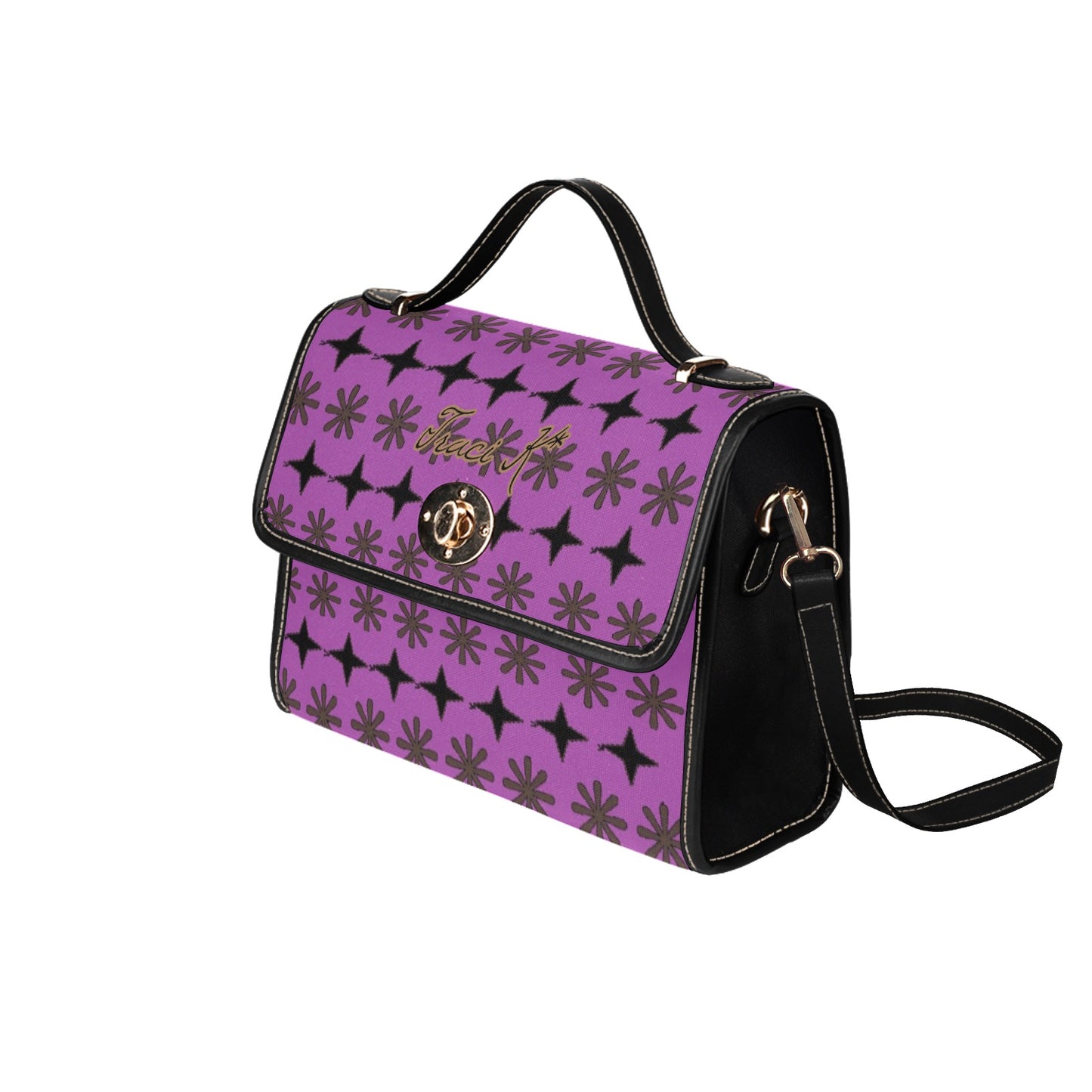 Traci K Luxury Designer SIgnatured Purple Sachet Bag Waterproof Canvas Bag-Black (All Over Print) (Model 1641)