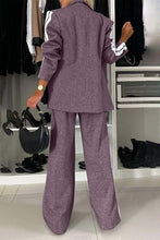 Load image into Gallery viewer, Full Size Contrast Lapel Collar Top and Pants Set
