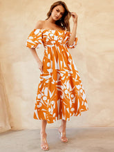 Load image into Gallery viewer, Printed Off-Shoulder Balloon Sleeve Dress
