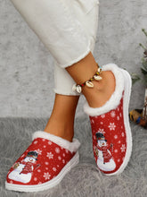 Load image into Gallery viewer, Snowman Print Flat Slippers with Faux Fur
