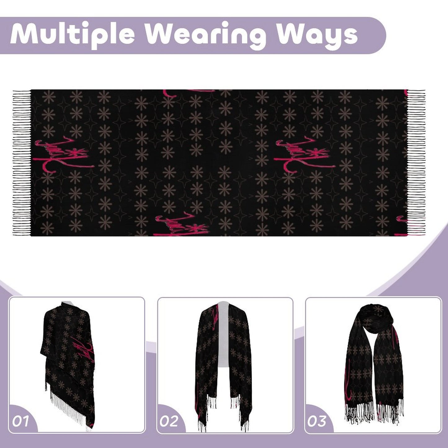 Traci K Signatured Cashmere Black/Red Tassel scarf Tassel Scarf