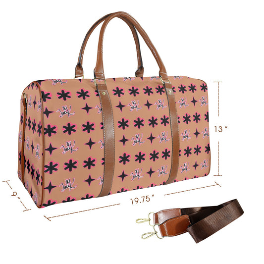 Traci K Designer Patterned Large Capacity Travel Bag Leather Large Capacity Travel Bag-Large (Brown Long Patch) (1736)