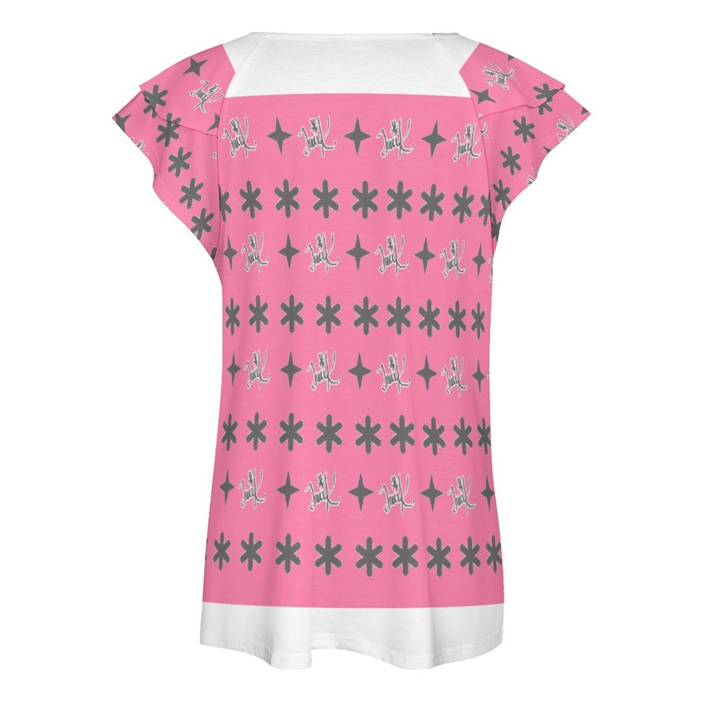 Traci K Patterned V-neck T-shirt Women's Ruffle Sleeve V-Neck T-Shirt