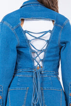 Load image into Gallery viewer, American Bazi Laced Back Cropped Denim Jacket
