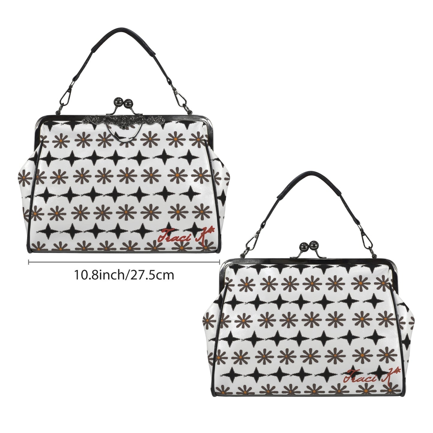 Traci K Signatured Patterned Brown / Red KissLock Bag Kisslock Crossbody Shoulder Bag (Model 1752)
