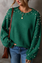 Load image into Gallery viewer, Pearl Detail Round Neck Long Sleeve Sweater
