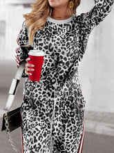 Load image into Gallery viewer, Leopard Round Neck Long Sleeve Top and Pants Set
