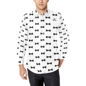 Put a Bow On It Traci K Mens White Long Sleeve Shirt Men's All Over Print Casual Dress Shirt (Model T61)