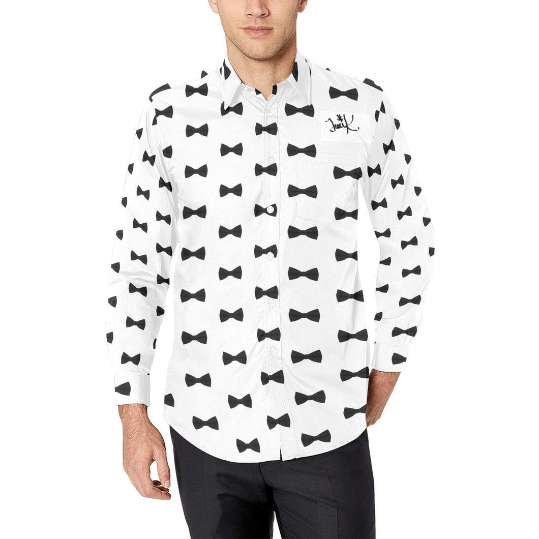 Put a Bow On It Traci K Mens White Long Sleeve Shirt Men's All Over Print Casual Dress Shirt (Model T61)