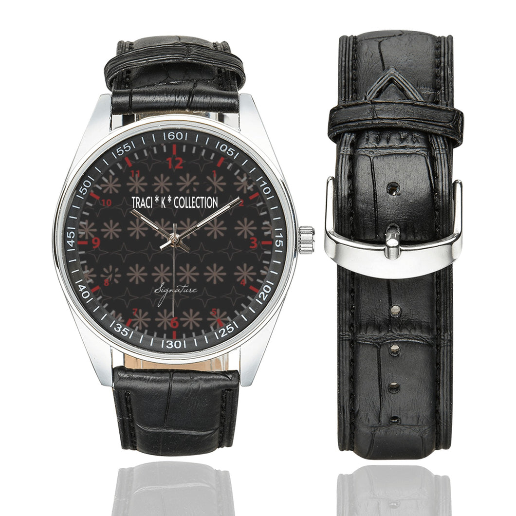 Traci K* Signature Designer Watch with Leather Strap Men's Casual Leather Strap Watch(Model 211)