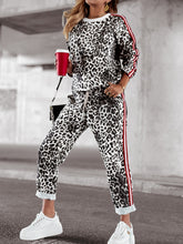 Load image into Gallery viewer, Leopard Round Neck Long Sleeve Top and Pants Set
