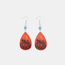 Load image into Gallery viewer, Turquoise Wooden Pumpkin Teardrop Earrings
