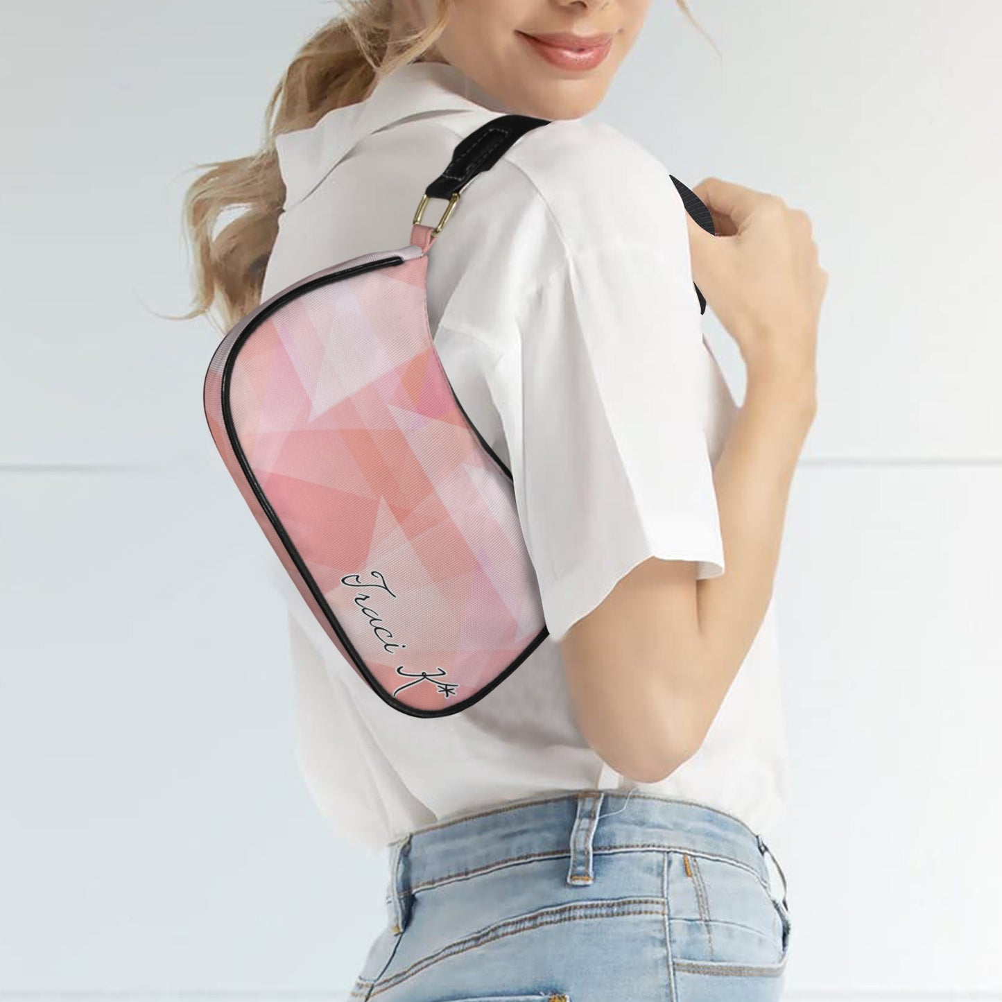 Traci K Designer Pink Shimmer Shoulder Bag Black Strap Women's Shoulder Bag-Black Strap (Model 1748)