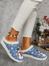 Load image into Gallery viewer, Snowman Print Flat Slippers with Faux Fur
