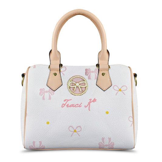 Traci K Put a Bow On It Boston Sachel Handbag Boston Leather Handbag-Khaki Handle (Model 1746)