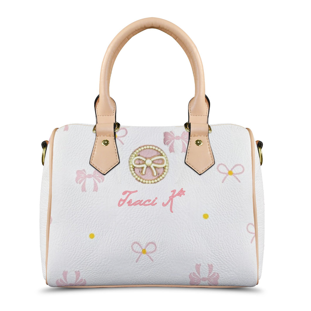 Traci K Put a Bow On It Boston Sachel Handbag Boston Leather Handbag-Khaki Handle (Model 1746)